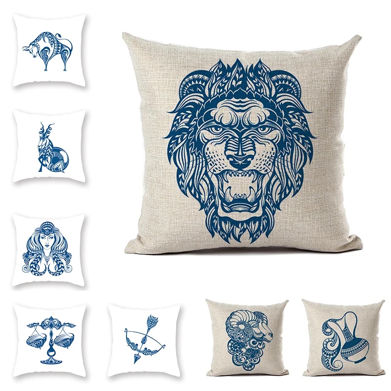 

Greek Mythology Constellation Print Cushion Cover Pisces White Sheep Taurus Pattern Simple Square Still Pillowcase Decoration