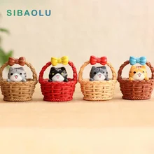 4pcs Flat Base Basket Chesse Cat Figurine Miniature animal Statue Decor fairy garden Micro Cartoon Character model resin craft