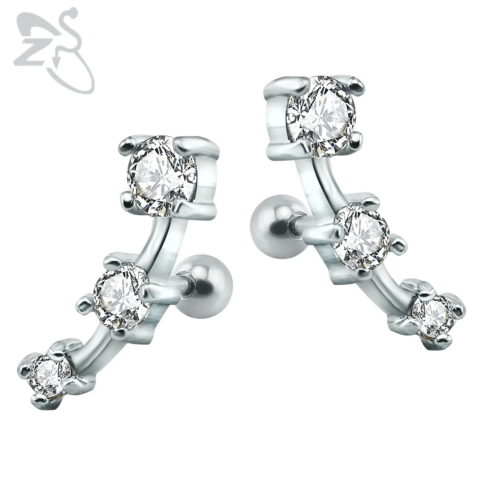 

Cute Gems Ear Stud Silver Earring With Zircon Stone Surgical Steel Studs Earrings Screw Piercing Cartilage For Female Lady Gifts
