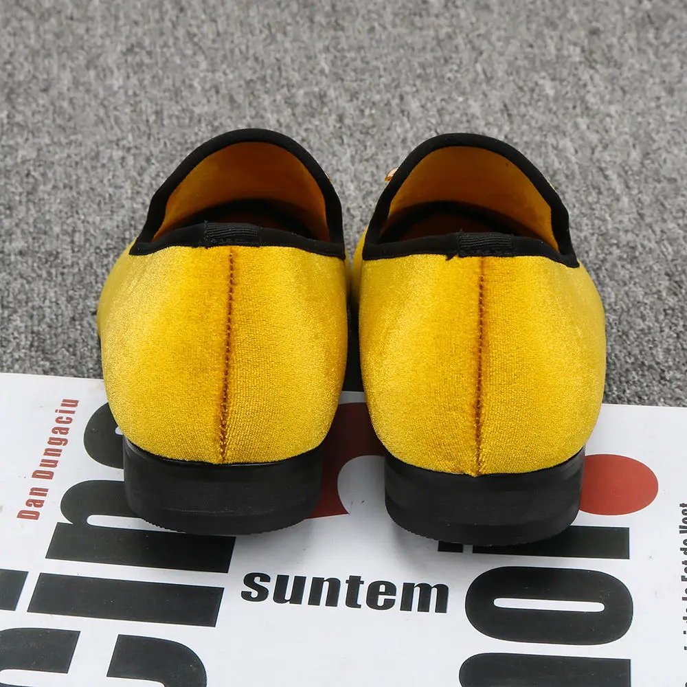 Мужские бархатные Лоферы золотого цвета мужские курительные тапочки