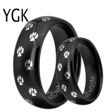Модные вольфрамовые карбидные обручальное кольцо для Для женщин классический черный кольцо животных собачка следы лап дизайн вечерние кольцо Помолвочные кольца