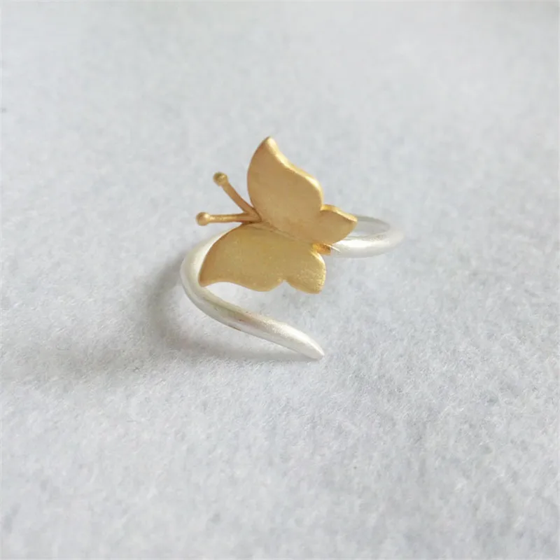 

Top Quality Adjustable Size Ring 925 Sterling Silver Jewelry Gold Butterfly Female Opening Rings Creative Wholesale