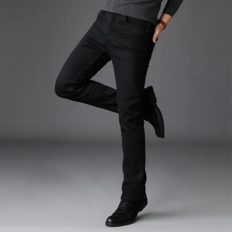 Брендовые мужские джинсы, Классическая мужская одежда, высокое качество, деловые повседневные джинсовые штаны, тонкие черные прямые Стрейчевые брюки для мужчин