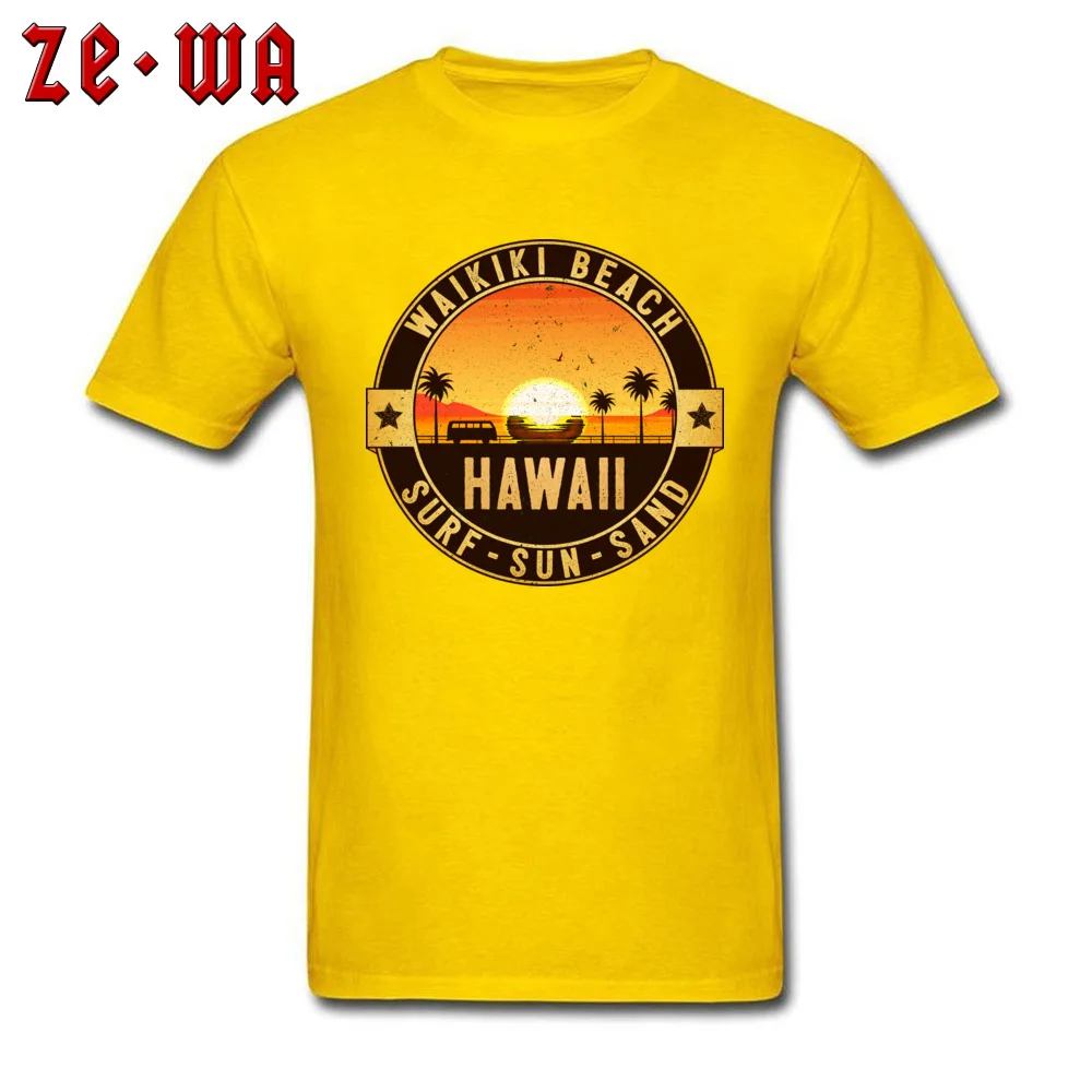 Dominant Mens Tops Shirts Summer Design Top T-shirts Cotton Short Sleeve Comics Tee-Shirt Round Collar Wholesale WAIKIKI BEACH HAWAII OAHU SURF SUN SAND SURFING BEACH VACATION V yellow