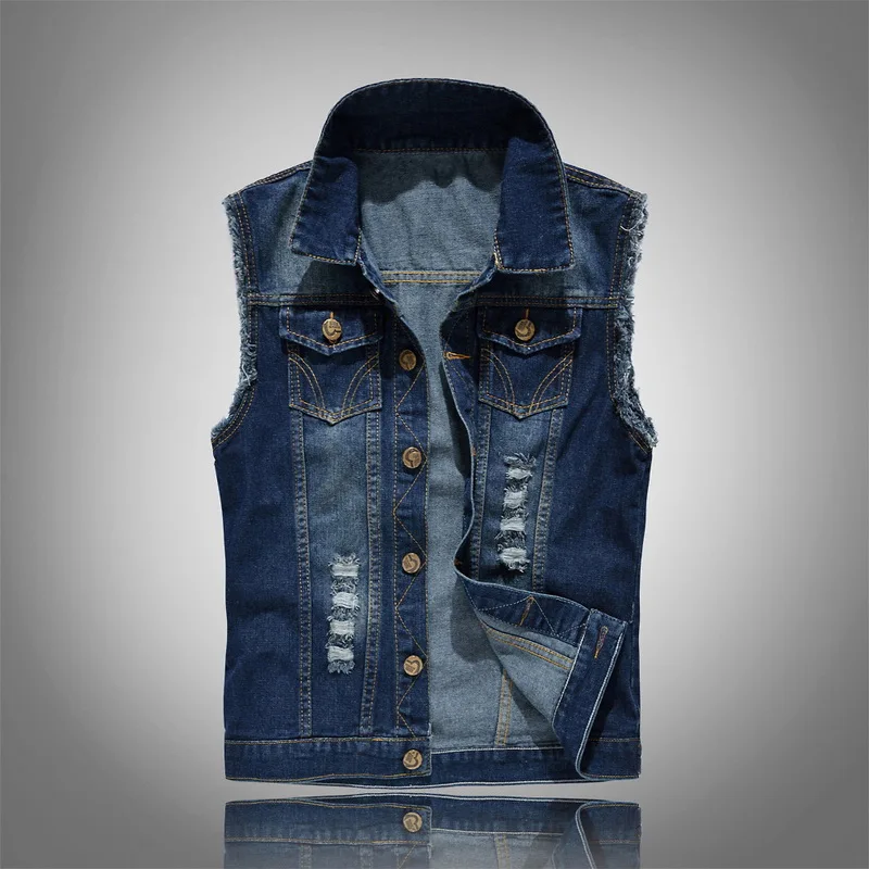 

2019 Ripped Jean Vests Men's Denim Vest Hip Hop Jeans Coats Plus Size 6XL Fashion Waistcoat Men Sleeveless Cowboy Male Jacket