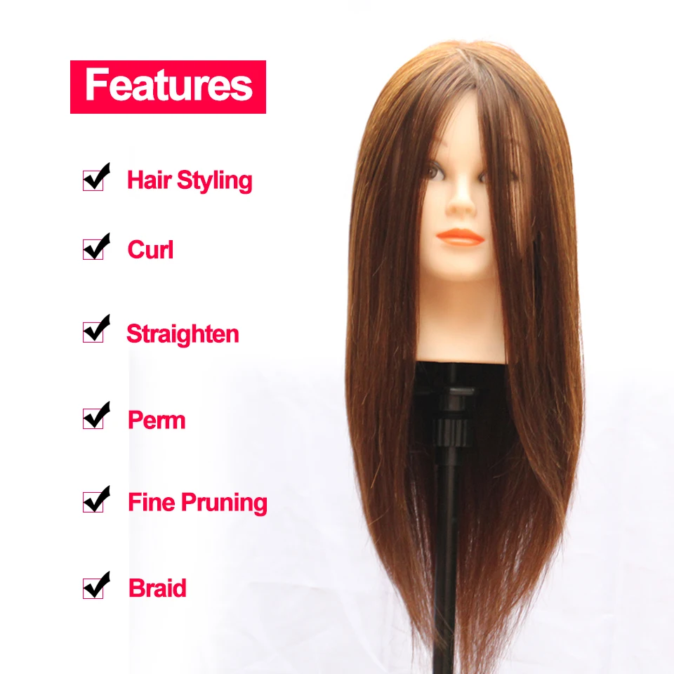 

18" 100% Human Hair Mannequin Head Hairdressing Practice Training Mannequin Heads For Hairdresser Dolls Head Training Head