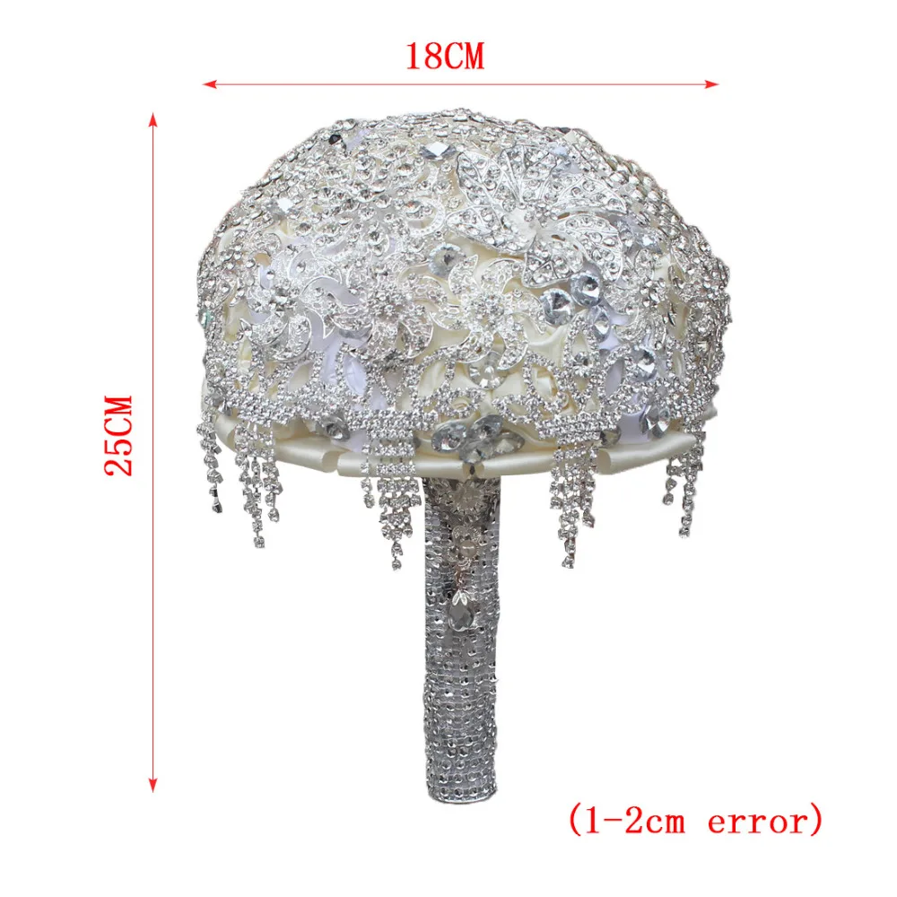 Роскошные ручной работы диаметр 18 см Свадебный букет Посеребренные Кристалл горный хрусталь броши украшения свадебные ручной цветок