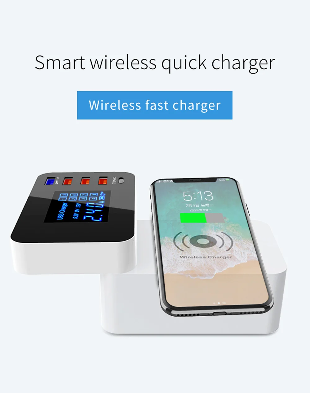 ЖК-дисплей QI Беспроводное зарядное устройство Quick Charge QC 3,0 Smart usb type C адаптер питания для быстрой зарядки для iPhone samsung UK US EU