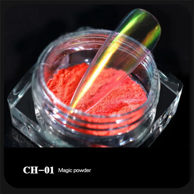 YAYOGE голографический блестящий для ногтей порошок Аврора лед пигмент волшебное зеркало лазерный порошок Пыль для маникюра искусство - Цвет: CH-01