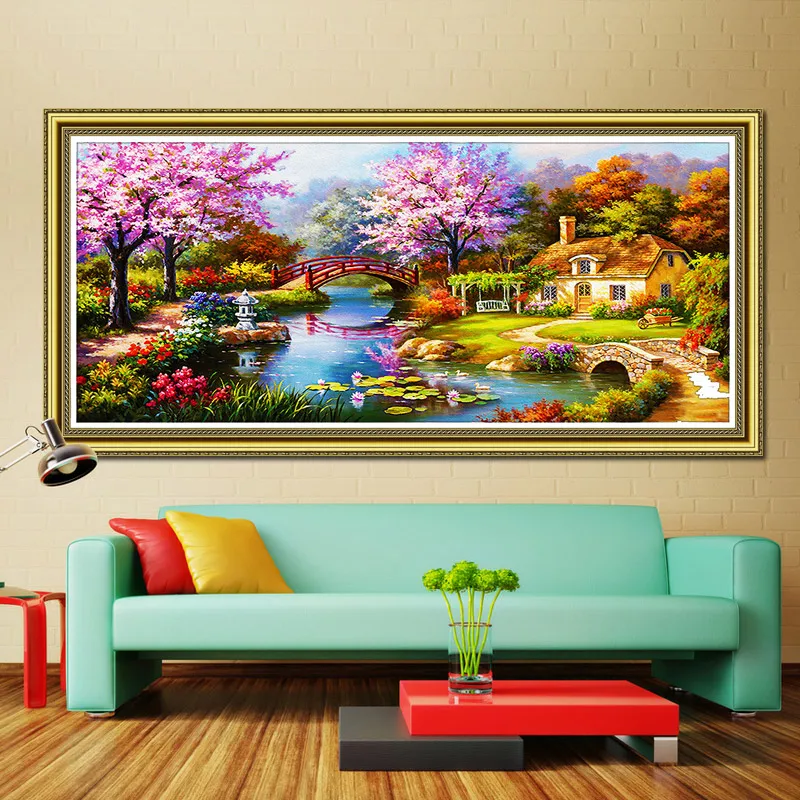 

5D DIY Diamond Painting Full Drill CrossStitch Lake House Scenery Diamond Embroidery Full Round Rhinestone Mosaic Home Decor