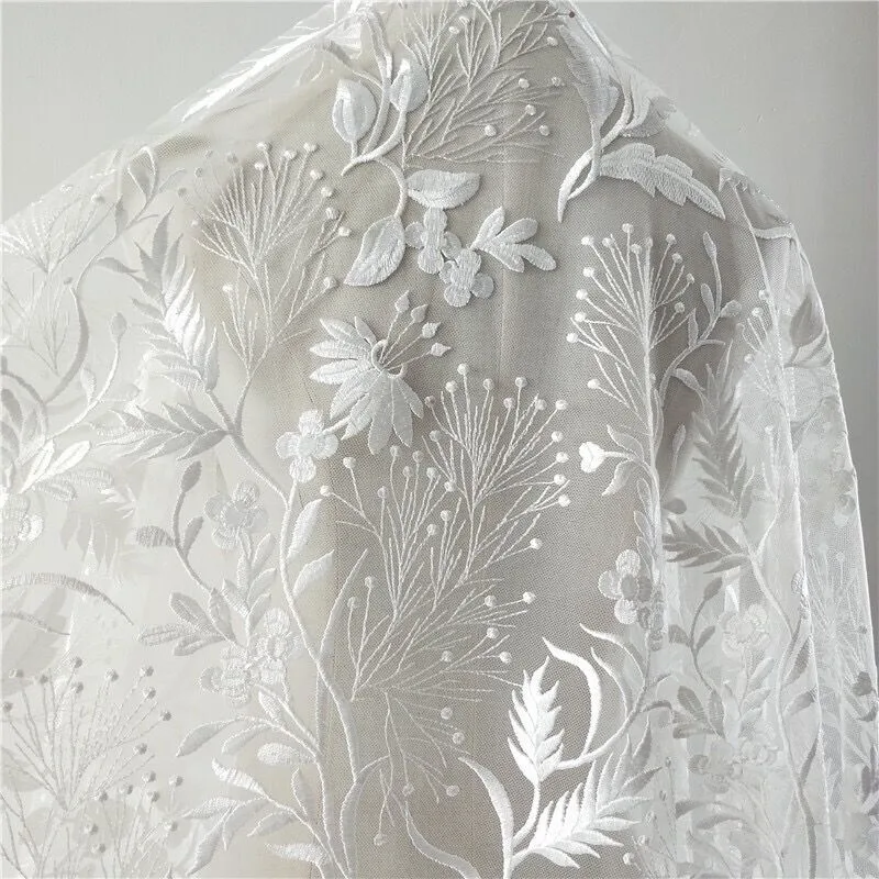 Свадебное платье цвета слоновой кости кружевная ткань органза вышивка цветок тюль кружевная свадебная ткань платья материал 1 ярд