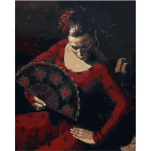 YIKEE декоративный холст масло ЖИВОПИСЬ по номерам, Краска по количеству комплекты дама с веером