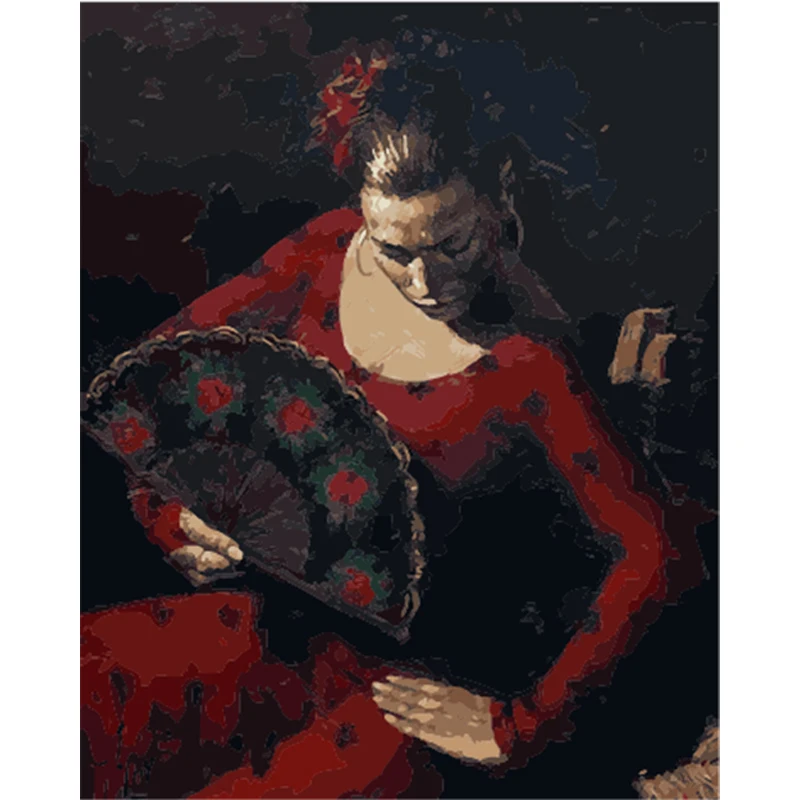 

YIKEE decorative canvas oil painting by numbers,paint by number kits Lady with a Fan