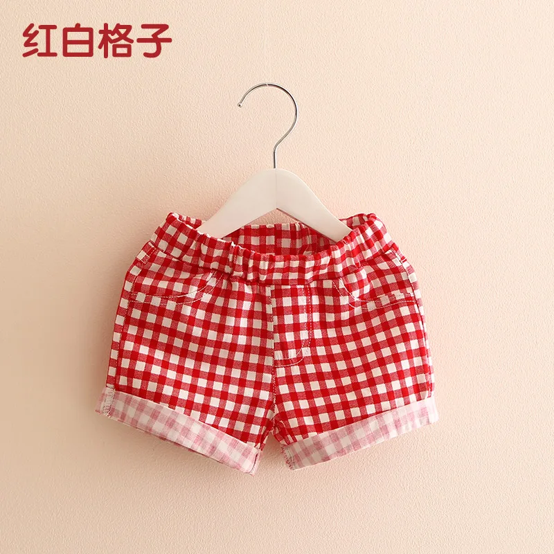 Red and white grid Летние тонкие хлопковые повседневные шорты с цветочным принтом для девочек Одежда для маленьких детей детские штаны новинка T1/6731DBO - Цвет: Red and white grid