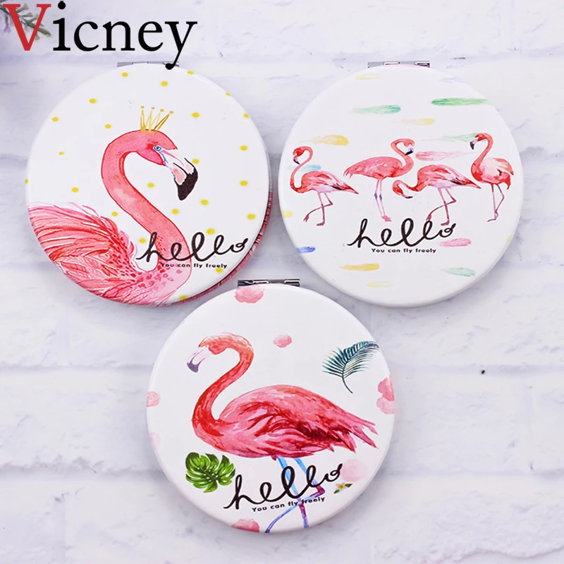 

Vicney 2019 New Mini Pocket Cosmetic Mirror Fashion Flamingos Makeup Mirrors Compact Beauty Double-sided Mirror Magnifier mirror