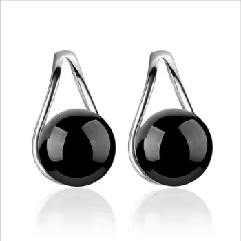 

LUKENI Top Quality 925 Sterling Silver Stud Earrings For Women Accessories Charm Black Crystal Ball Earrings Girl Lady Jewelry
