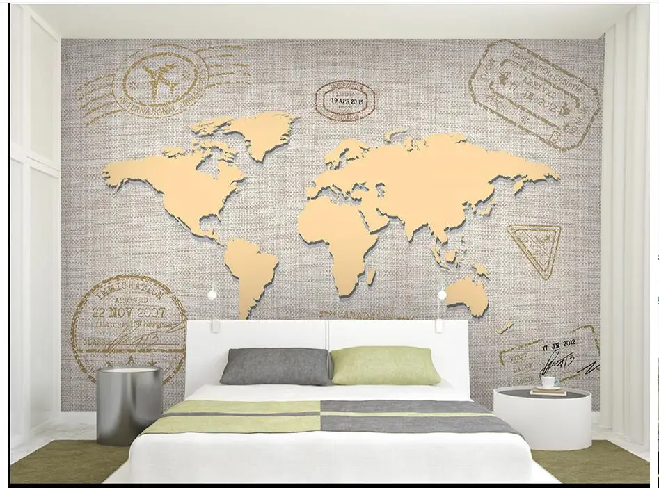 Personalizado 3d murales de papel tapiz hermoso mapa Del Mundo retro