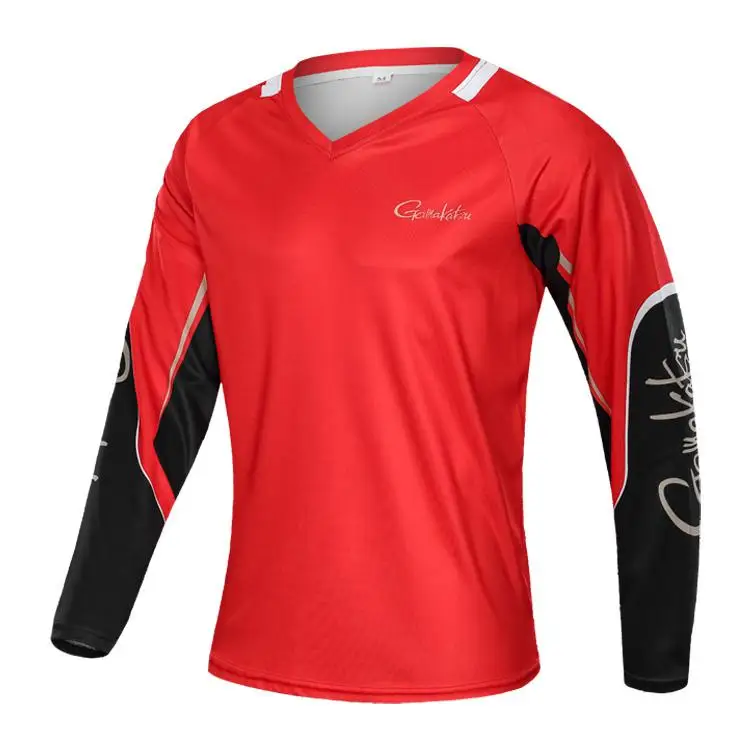 Новая мужская футболка для рыбалки на лето и весну, мужская спортивная быстросохнущая рубашка с длинным рукавом для рыбалки на открытом воздухе - Цвет: Красный