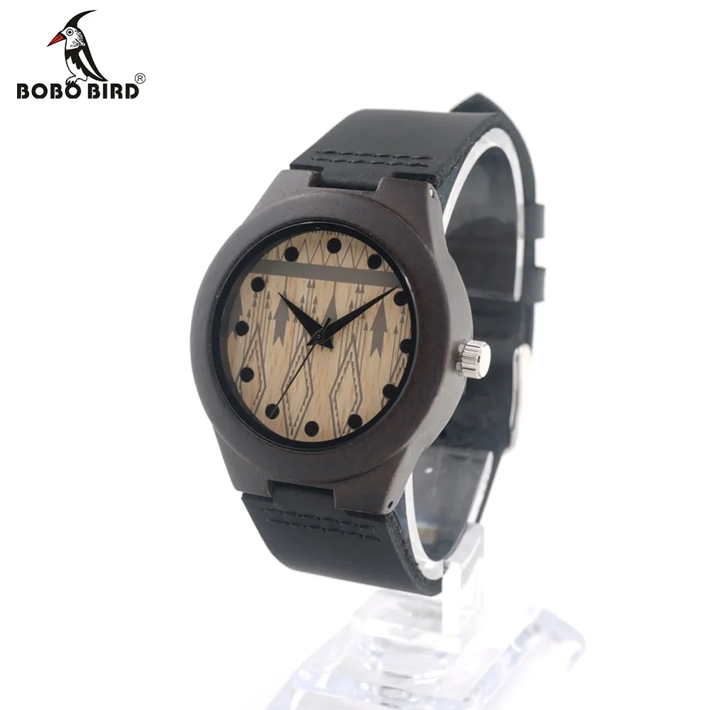 BOBO BIRD Ebony Wood Watch For Women Dress Wristwatch Analog Quartz With Designer Leather Band