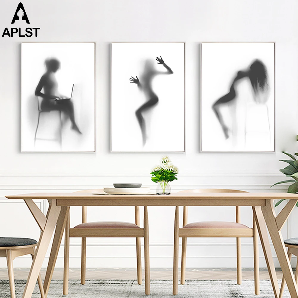 

Sexy Nude Woman Photos Bedroom Decoration Spray Print Painting on Canvas Naked Girl in The Shower Hazy Shadow Wall Art Picture