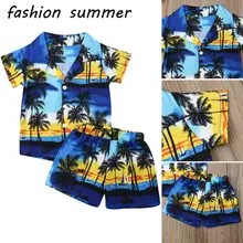 Гавайский стиль, 2 предмета, новая летняя одежда для маленьких мальчиков, праздничный пляжный купальный костюм, рубашка с принтом и шорты