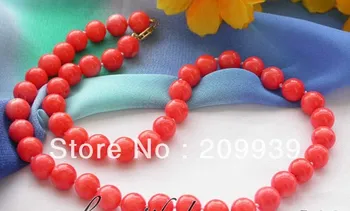 

huij 00178 Wonderful 17" 8mm naturel round red coral bead necklace