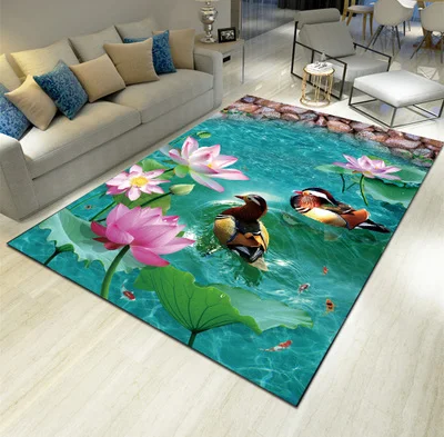 

Large Size Living Room 3D Print Carpet Chinese Style Romantic Bedroom Rug Lotus Pond Carpets Bathroom Kitchen Non-slip Door Mat