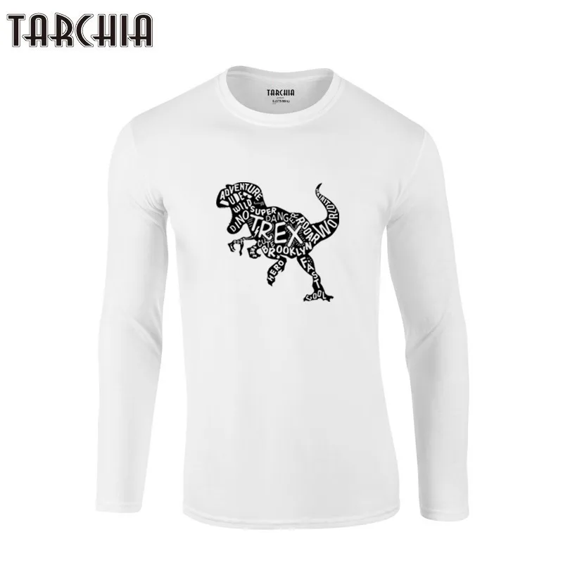 Мужские облегающие рубашки TARCHIA 2021 с длинным рукавом силуэт динозавра Забавный