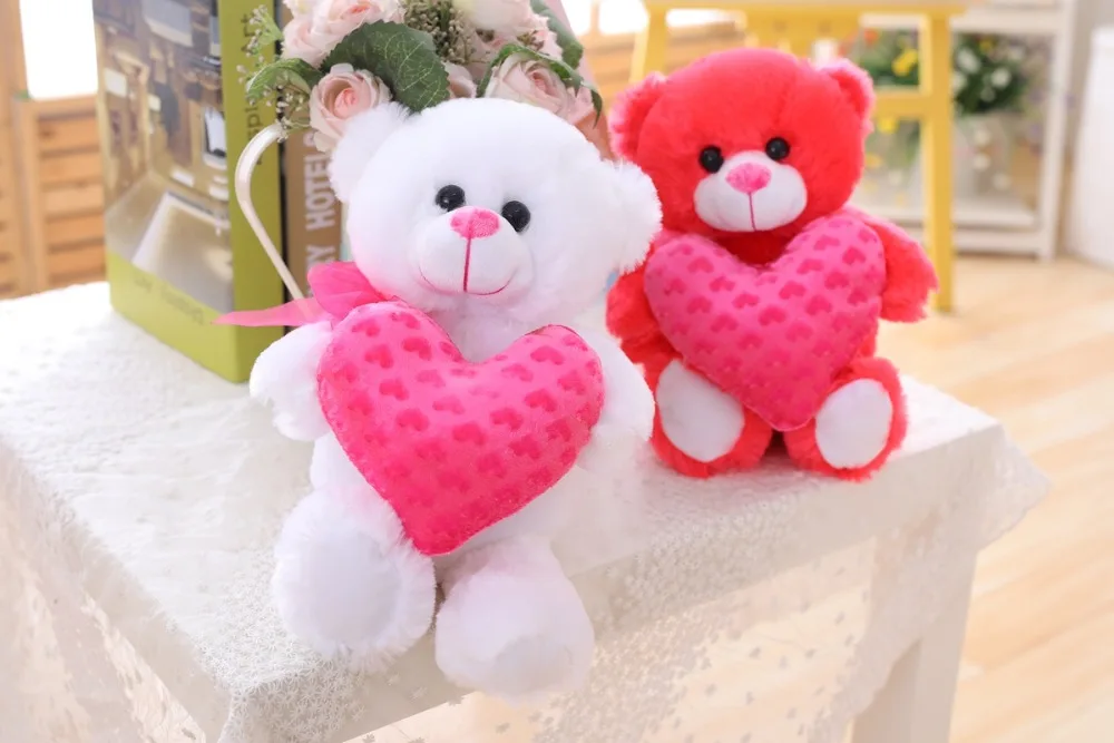 Sweet Love Teddy Bear Holding Heart Stuffed Teddy White Dark Pink Plush Teddy Valentine Day Lover Girlfriend Kids Gift 35cm Stuffed Plush Animals Aliexpress