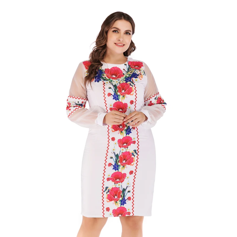 2018 New Fashion Women Dress Knee Length O Neck Summer Oversized Full Sleeve Ukrainian Vestidos Patchwork Big Size 6XL Dresses 2018 New Fashion Women Dress Knee Length O Neck Summer Oversized Full Sleeve Ukrainian Vestidos Patchwork Big Size 6XL Dresses