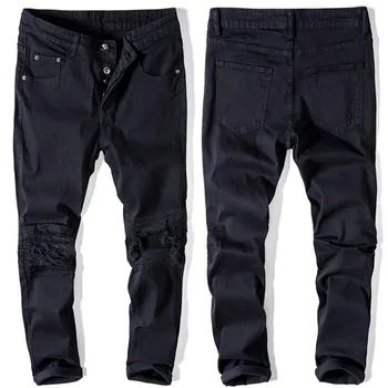 

2019 Vintage Designer Men Jeans Black Slim Fit Denim Buttons Pants Classical Simple Jeans Homme Cotton Brand New Jeans Men