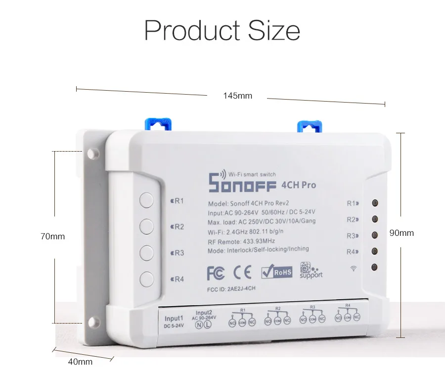 Sonoff 4CH Pro R2 Расширенный смарт-коммутатор 4 канала 433 МГц 2,4G Wifi Пульт дистанционного управления смарт-коммутатор для бытовой техники