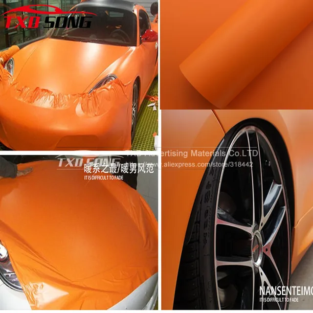 1.52*5 m/Rouleau Mat Orange mat de voiture de vinyle wrap film