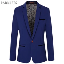 Брендовый королевский синий мужской блейзер, модный дизайн с одной пуговицей, Мужской приталенный Блейзер, пиджак, стильный жилет, мужской костюм, Xxxl