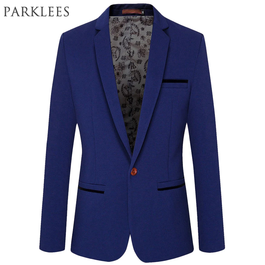 Мужской Блейзер на одной пуговице синего цвета|blue blazer men|blue mens fashionroyal blue men |