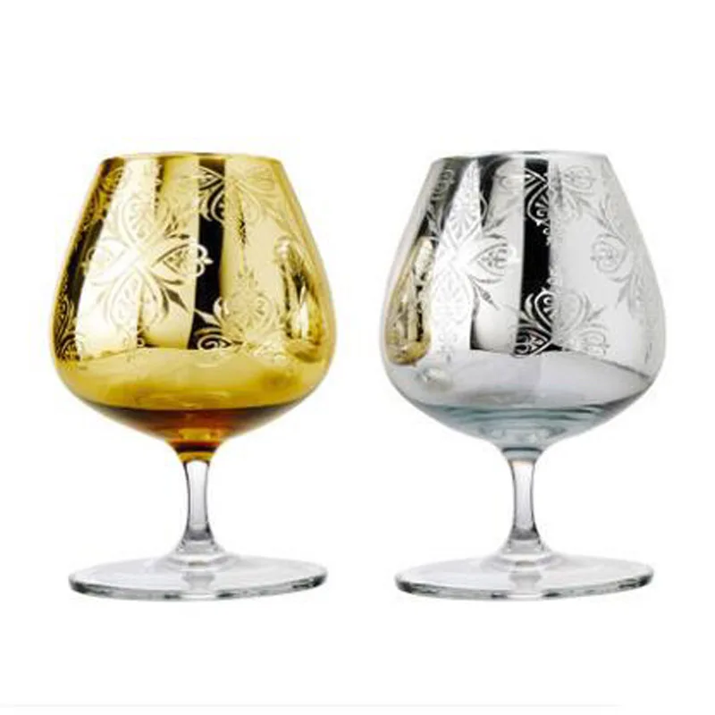

Creative Gold and Silve Brandy Champagne Flutes Crystal for Wedding/Party Red Wine Glass of Brandy Goblet Glasses Cups GL006