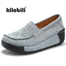 Kilobili/Женская обувь с вырезами; кроссовки на плоской платформе без застежки; Мокасины с круглым носком; Прошитые черные замшевые женские туфли на толстой подошве