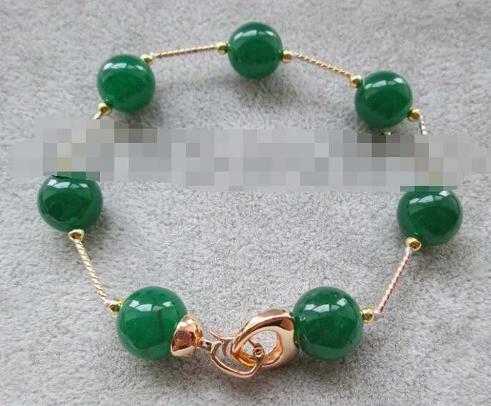 

FREE SHIPPING>>>@@ > 10809 perfect round green jade bracelet - gold plated clasp