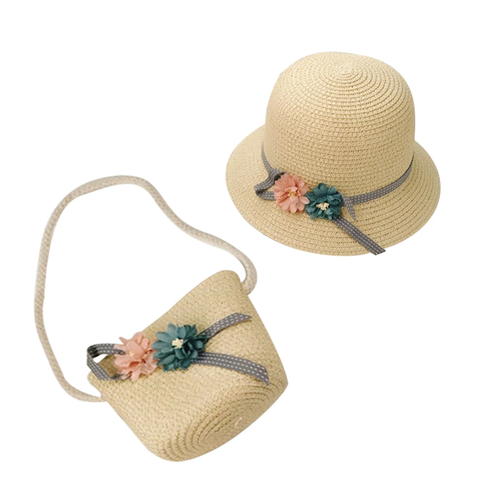 Небольшой свежий детский соломенная шляпка детские шляпа от солнца для девочек летняя пляжная шляпа козырек для 2-5year-старый баб (шляпа +