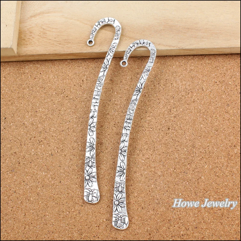 

4 pcs Vintage zinc alloy Charm Antique Silver Flower bookmark pendant fit Bracelet Necklace metal jewelry accessories Making