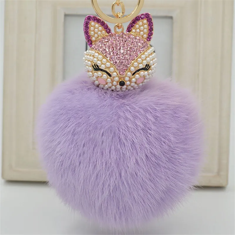 lovely crystal fox rabbit fur keychains women trinkets suspension on bags car key chain keyrings toy gifts llaveros