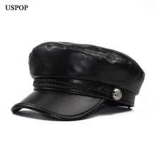 USPOP, новые женские кепки newsboy, модные черные кепки newsboy из искусственной кожи, кепка с плоским козырьком, кепки в стиле милитари