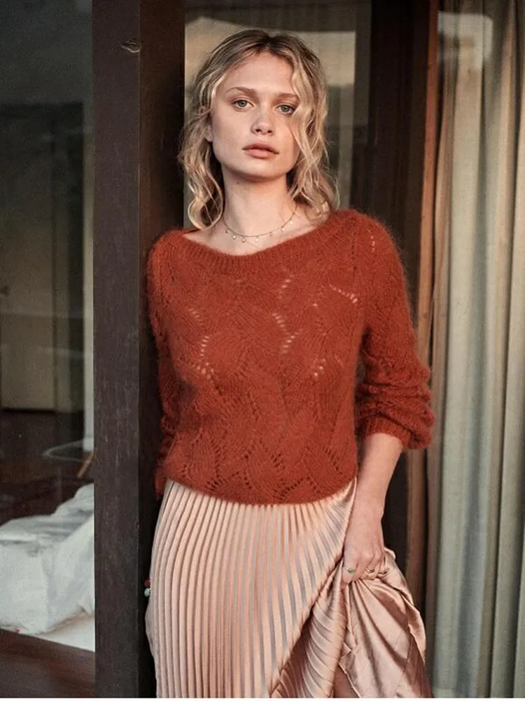 

2019 New Women Mohair Pull Sweater Soft Long Sleeve Sweet Top