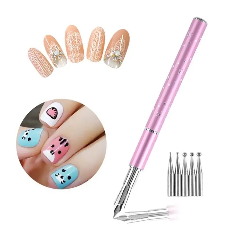 

6 in 1 DIY Multi-functional Nail Art Dotting Pen Rhinestone Studs Picker Wax Pencil Practical Manicure Tool Convertible Design