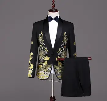 

2019 new Chinese dress men's slim Personality printing suit stage singer costumes embroidery clothing