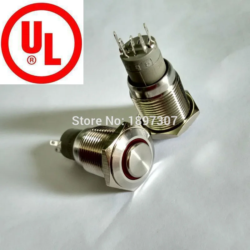 

16mm 6V 12V 24V 220V Ring LED illuminated Stainless steel Latching/ momentary 1no1nc Metal Car Anti vandal Switch
