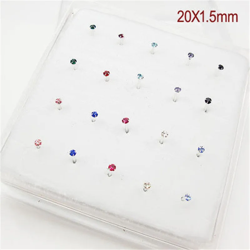 

1Pack (20pcs) 925 Sterling Silver Nose Stud With Crystal Wholesale Mixed Color clear color