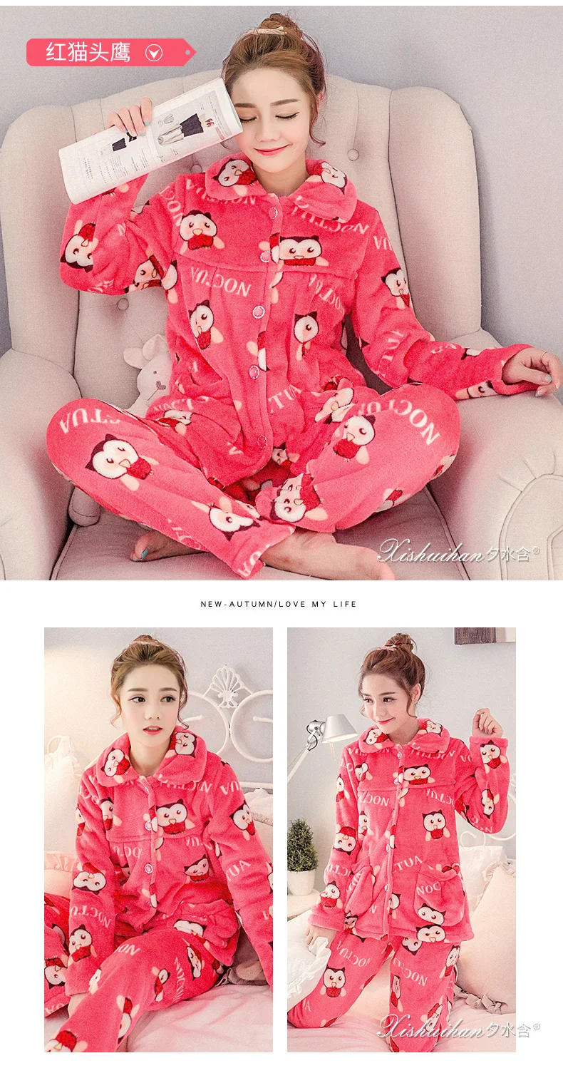 Women Winter Flannel Pajamas Thick Warm Winter Sleeping Clothes Two Piece Pajama Suits 2018 New Night Wear Nighty Clothes JW333 (23)