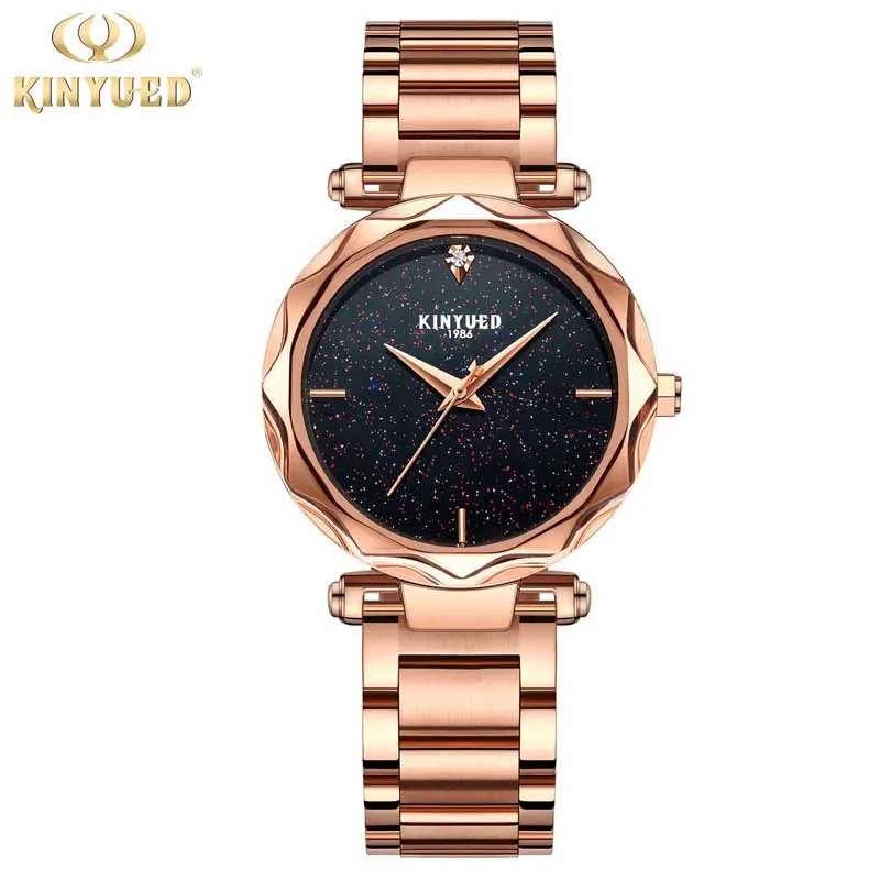 

KINYUED Dress Rhinestones Womens Watches Top Brand Romantic Sky Quartz Wrist Watch Ladies Designer Stainless Steel reloj mujer