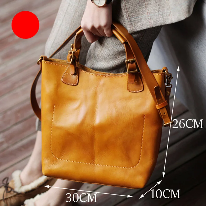 AETOO текстурированный портфель, женский ретро британский стиль ручной работы из воловьей кожи, простая кожаная сумка через плечо - Цвет: Yellow Brown